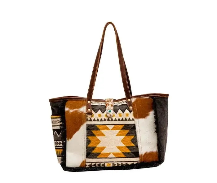 Mustard Aztec & Brown Cowhide Bags Set - Options