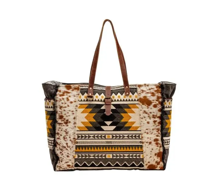 Mustard Aztec & Brown Cowhide Bags Set - Options