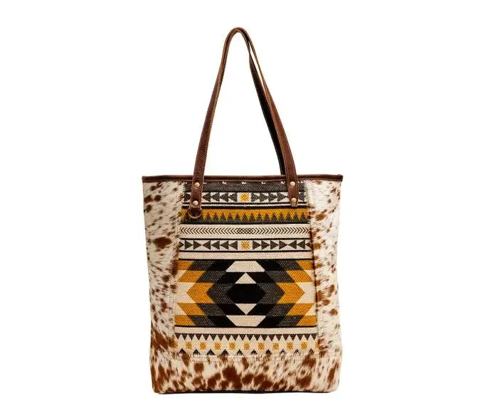 Mustard Aztec & Brown Cowhide Bags Set - Options