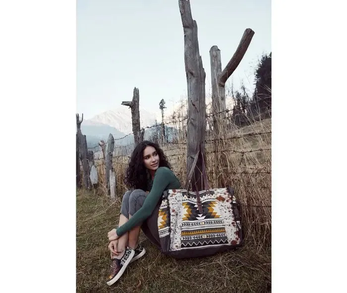 Mustard Aztec & Brown Cowhide Bags Set - Options