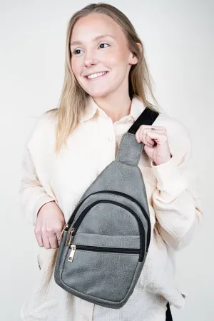 NGIL Dark Gray Faux Leather Small Lyla Sling Bag