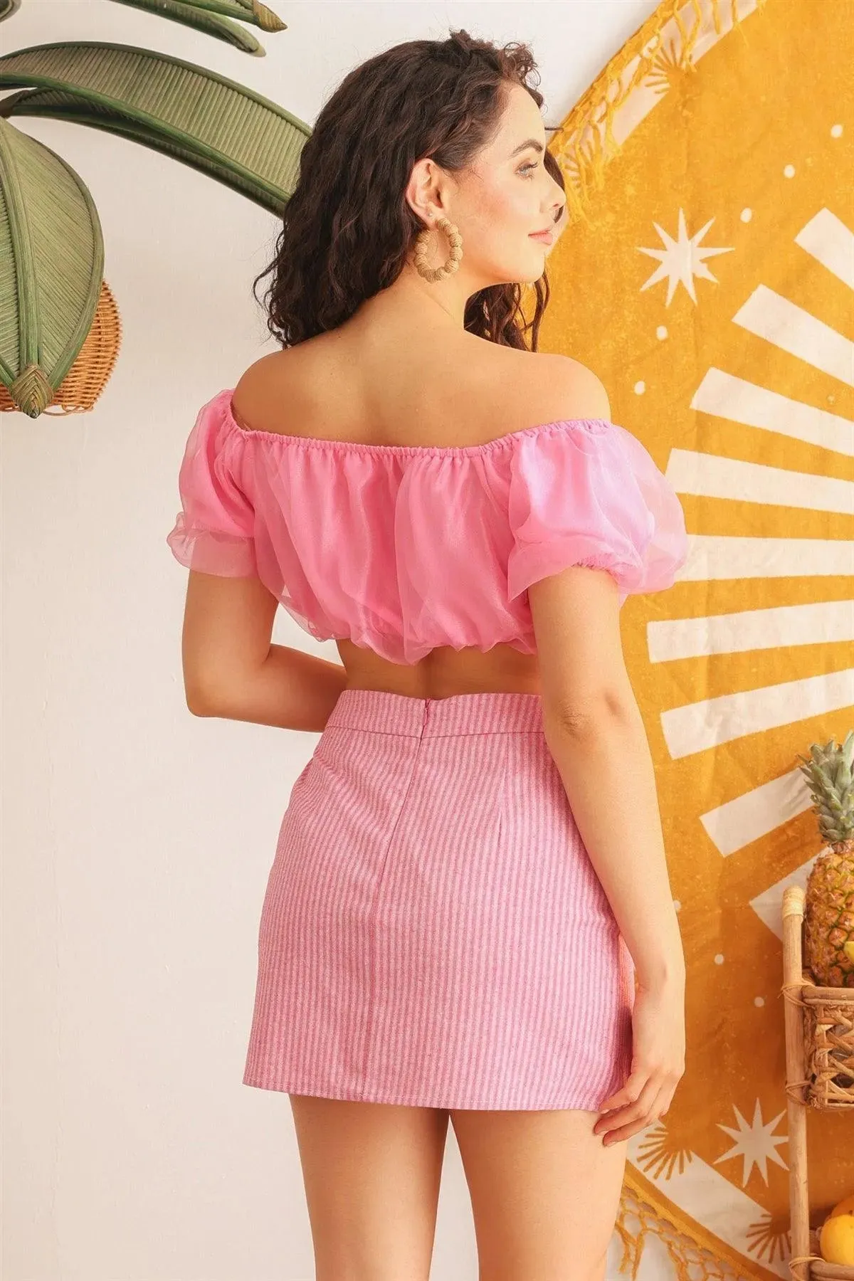 Pink Organza Puff Short Sleeve Crop Top /1-2-2-1
