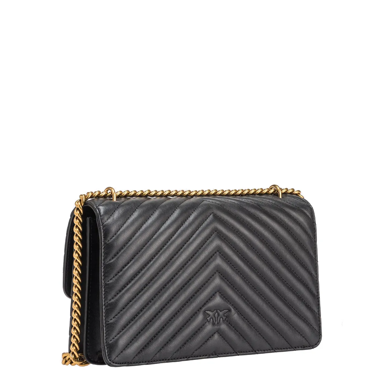 Pinko - Love One Chevron Nero Antique Gold Crossbody Bag - 100941A0GK - NERO-ANTIQUE/GOLD