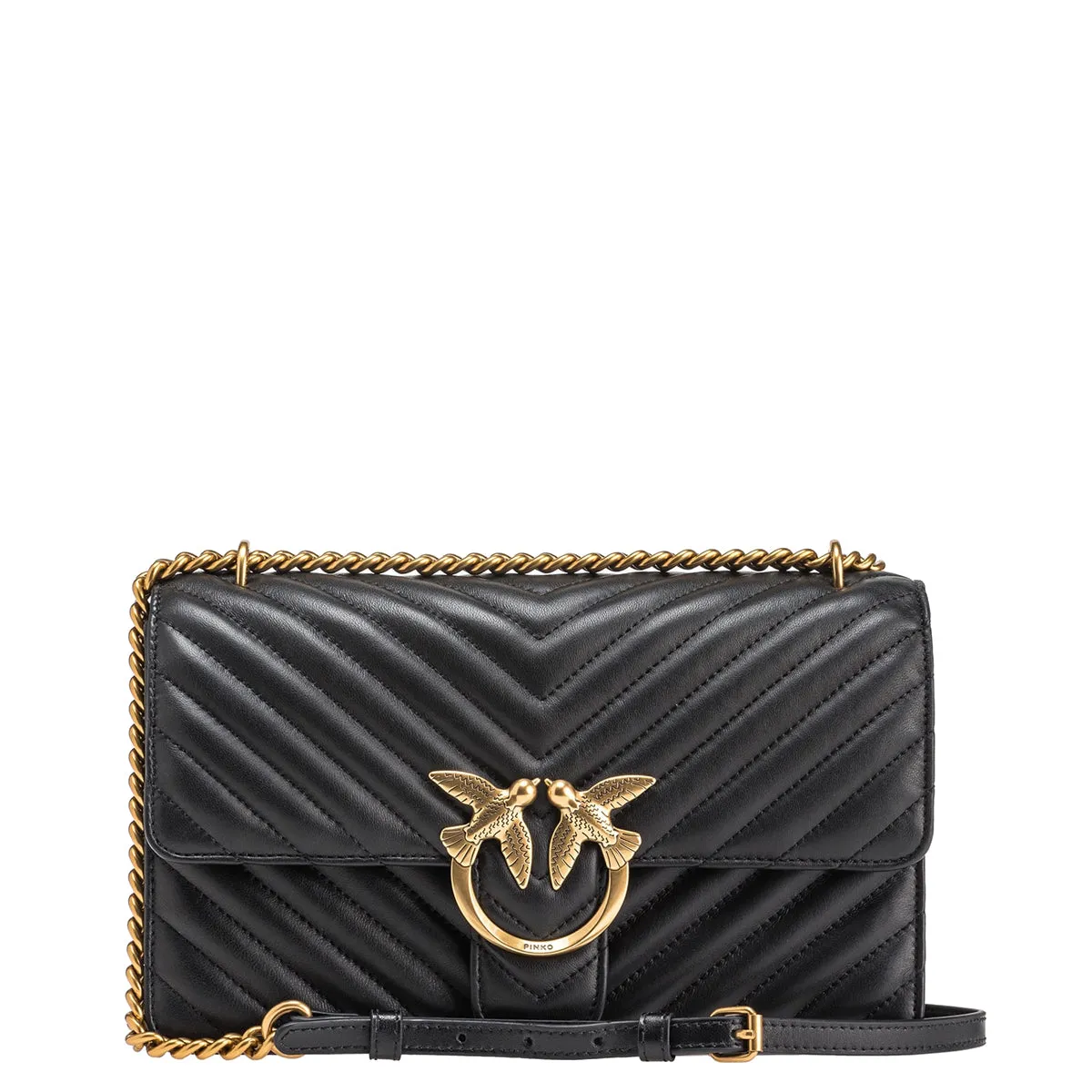 Pinko - Love One Chevron Nero Antique Gold Crossbody Bag - 100941A0GK - NERO-ANTIQUE/GOLD