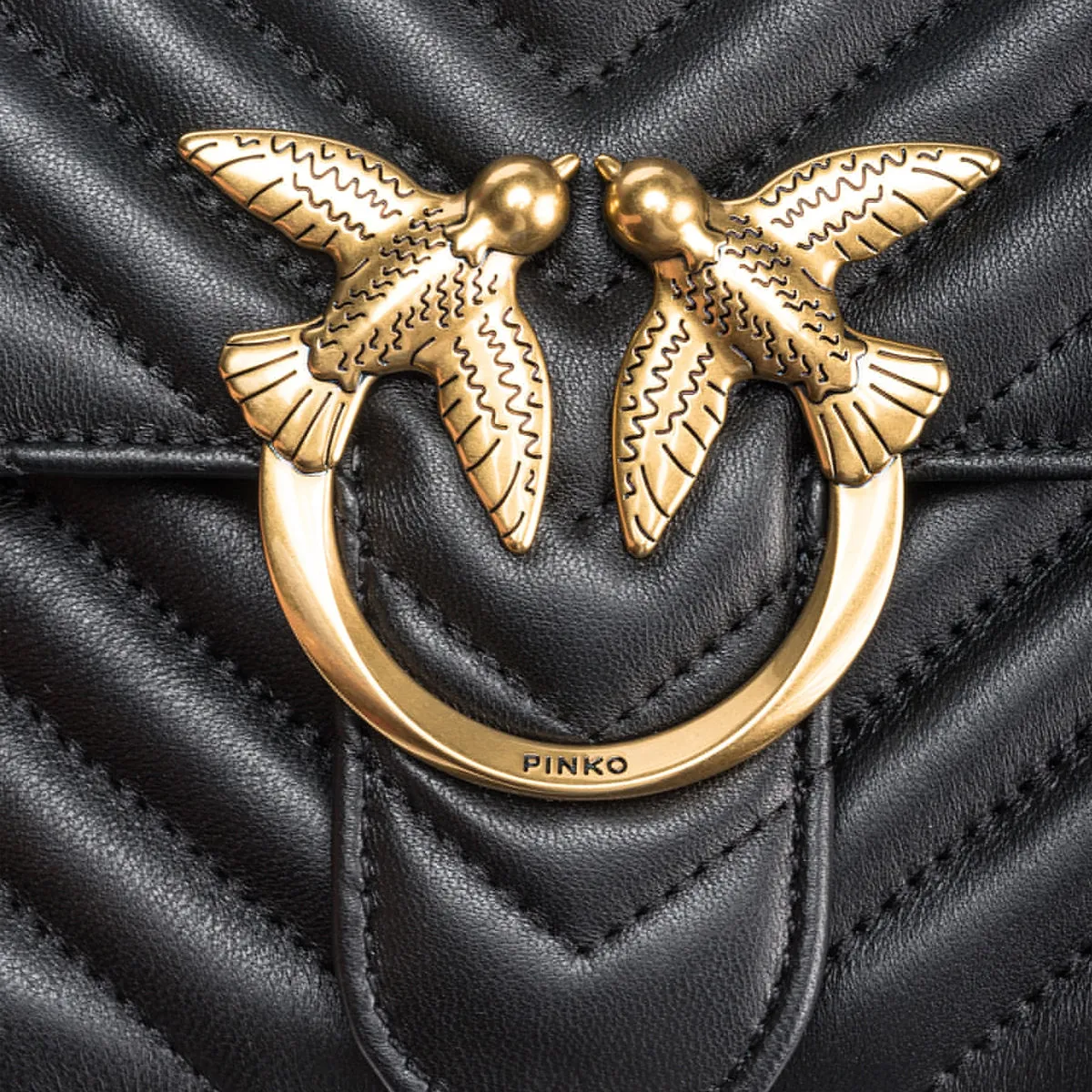 Pinko - Love One Chevron Nero Antique Gold Crossbody Bag - 100941A0GK - NERO-ANTIQUE/GOLD