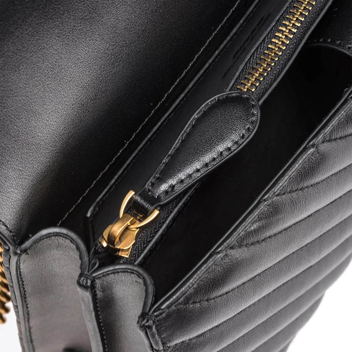 Pinko - Love One Chevron Nero Antique Gold Crossbody Bag - 100941A0GK - NERO-ANTIQUE/GOLD