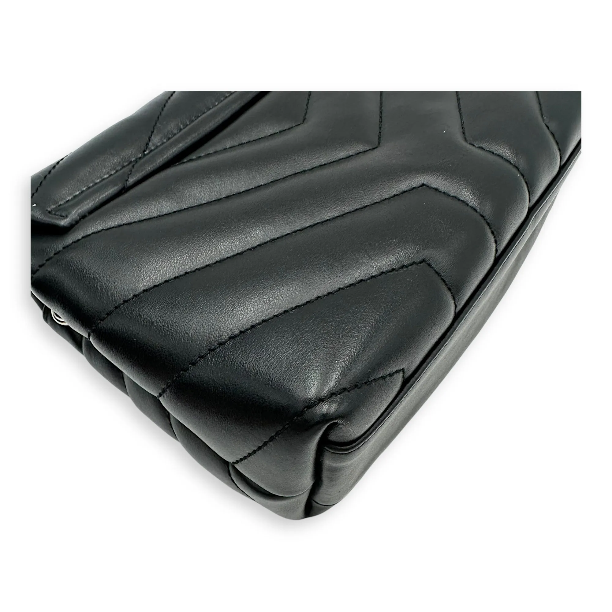 Quilted Loulou Toy Black Crossbody Bag in Calfskin, Silver hardware
