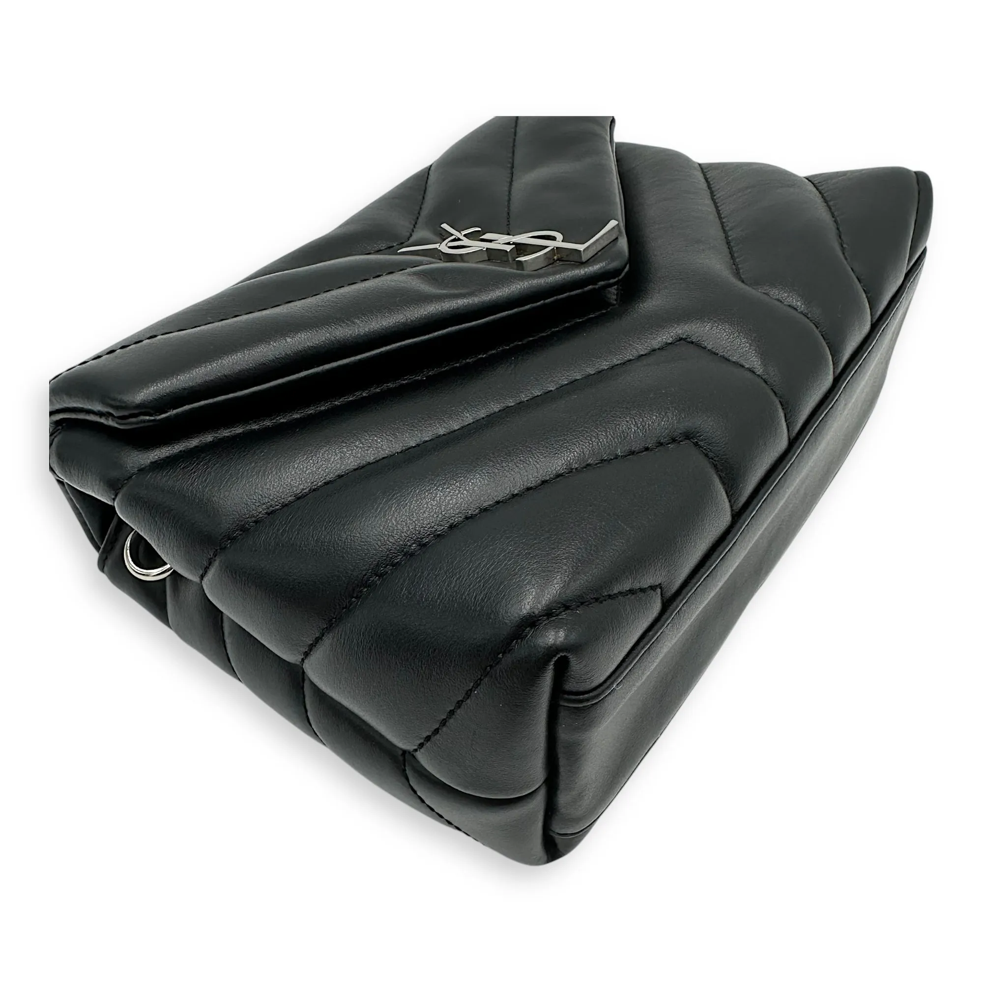 Quilted Loulou Toy Black Crossbody Bag in Calfskin, Silver hardware