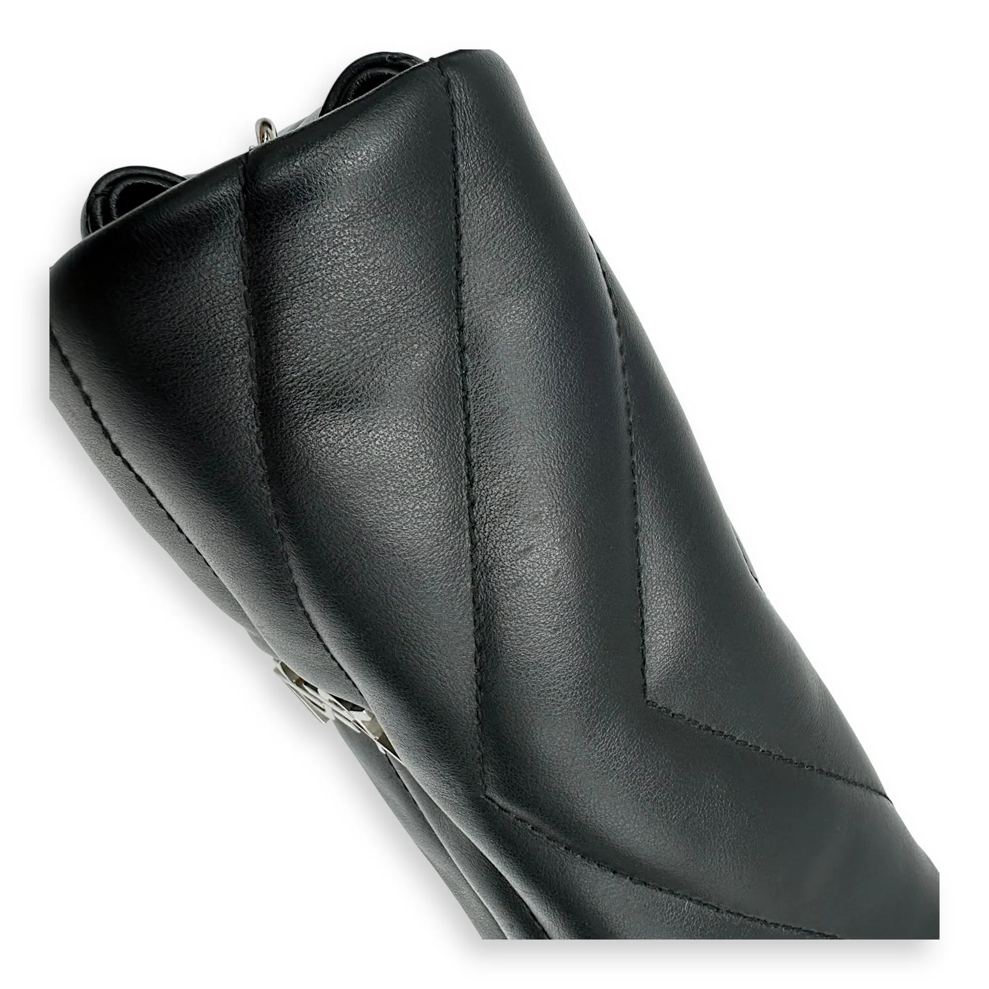 Quilted Loulou Toy Black Crossbody Bag in Calfskin, Silver hardware