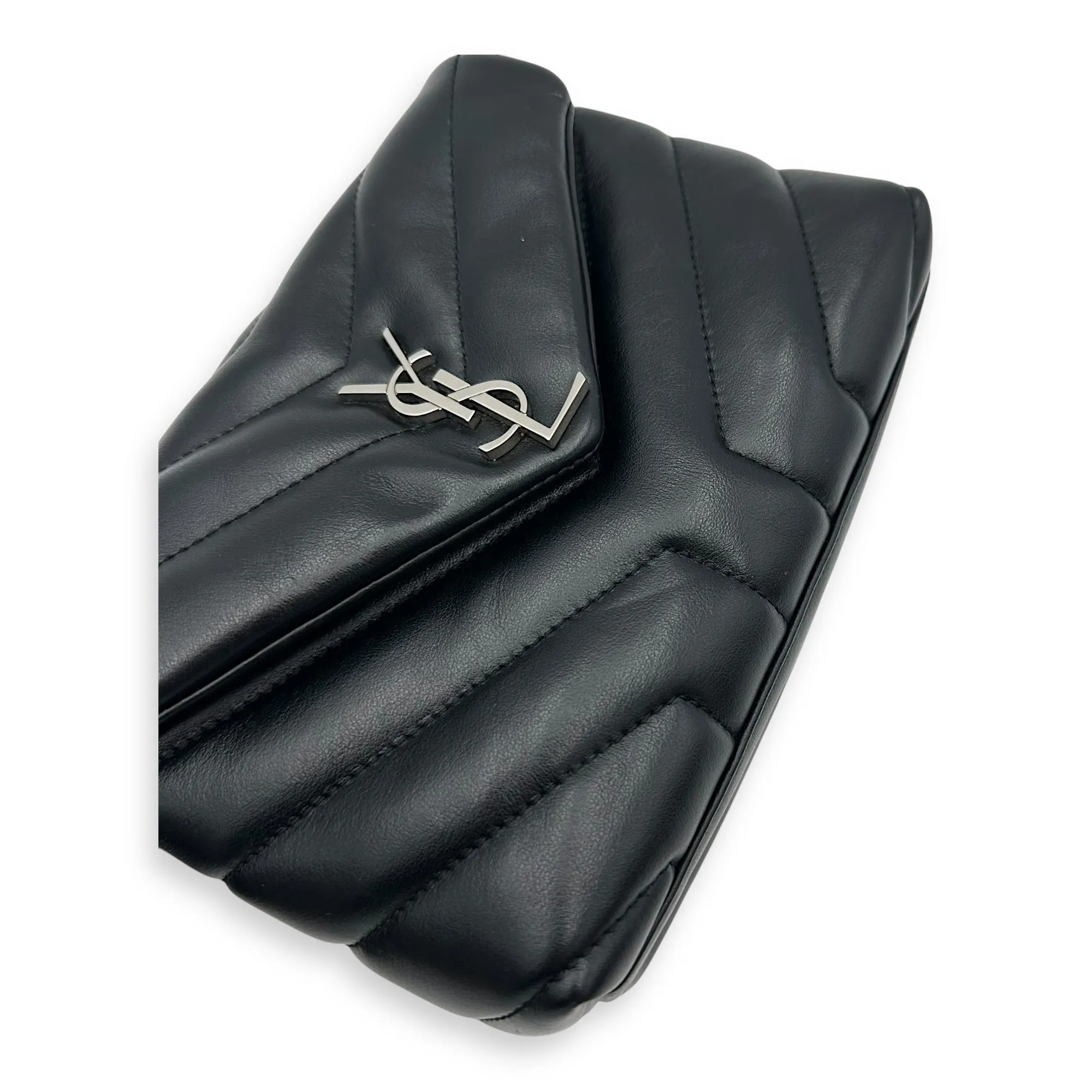 Quilted Loulou Toy Black Crossbody Bag in Calfskin, Silver hardware
