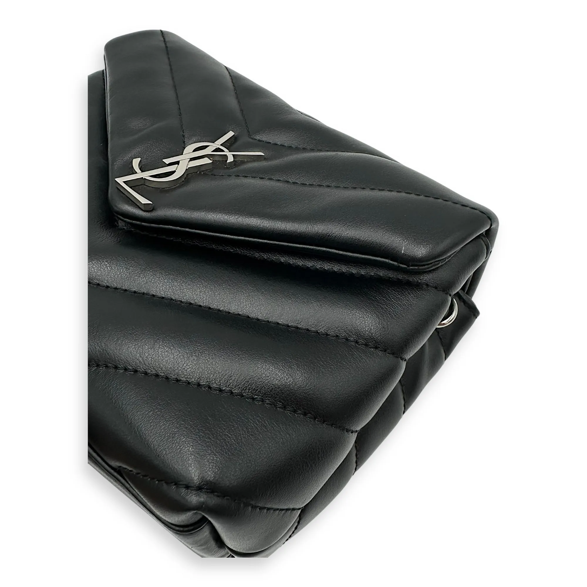 Quilted Loulou Toy Black Crossbody Bag in Calfskin, Silver hardware