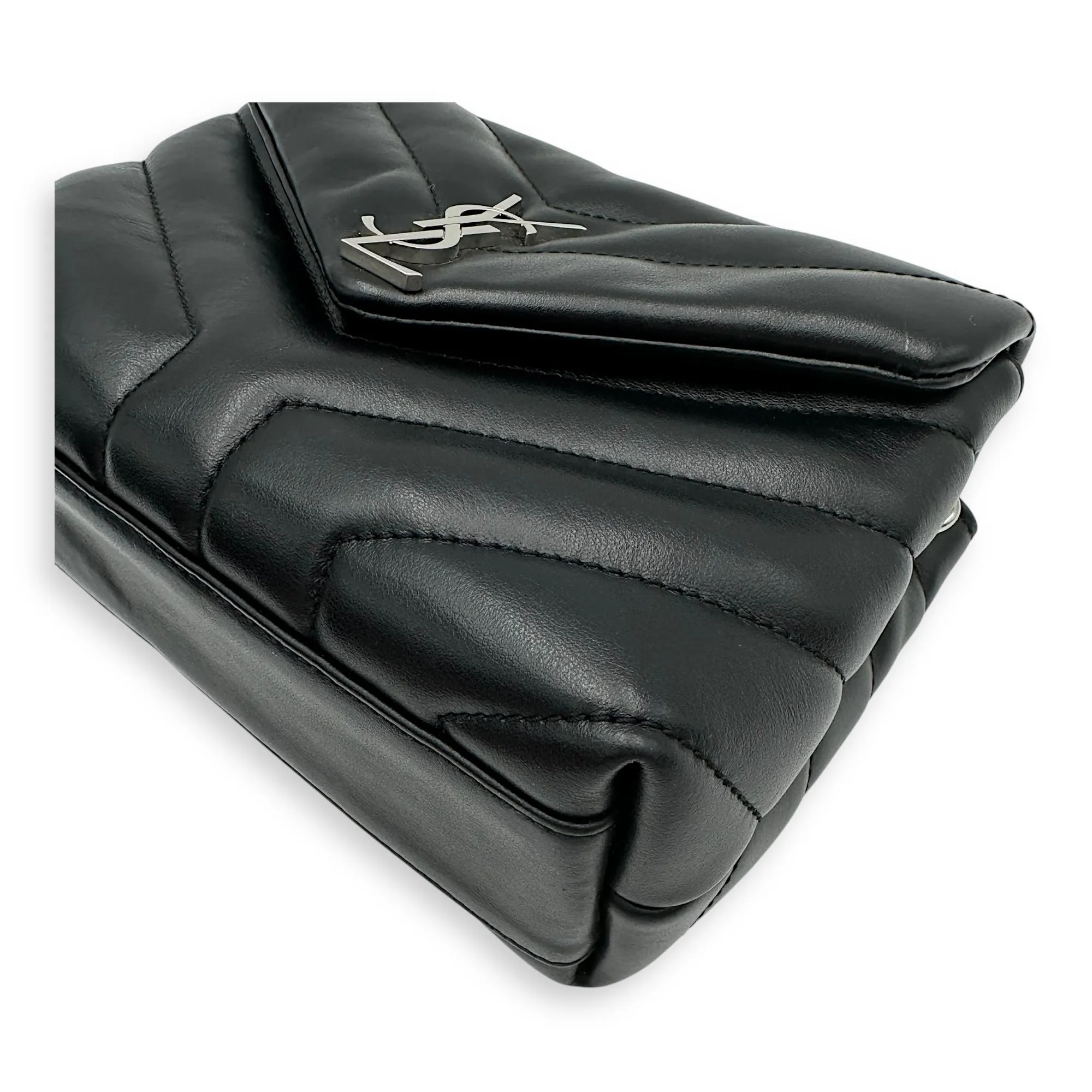 Quilted Loulou Toy Black Crossbody Bag in Calfskin, Silver hardware