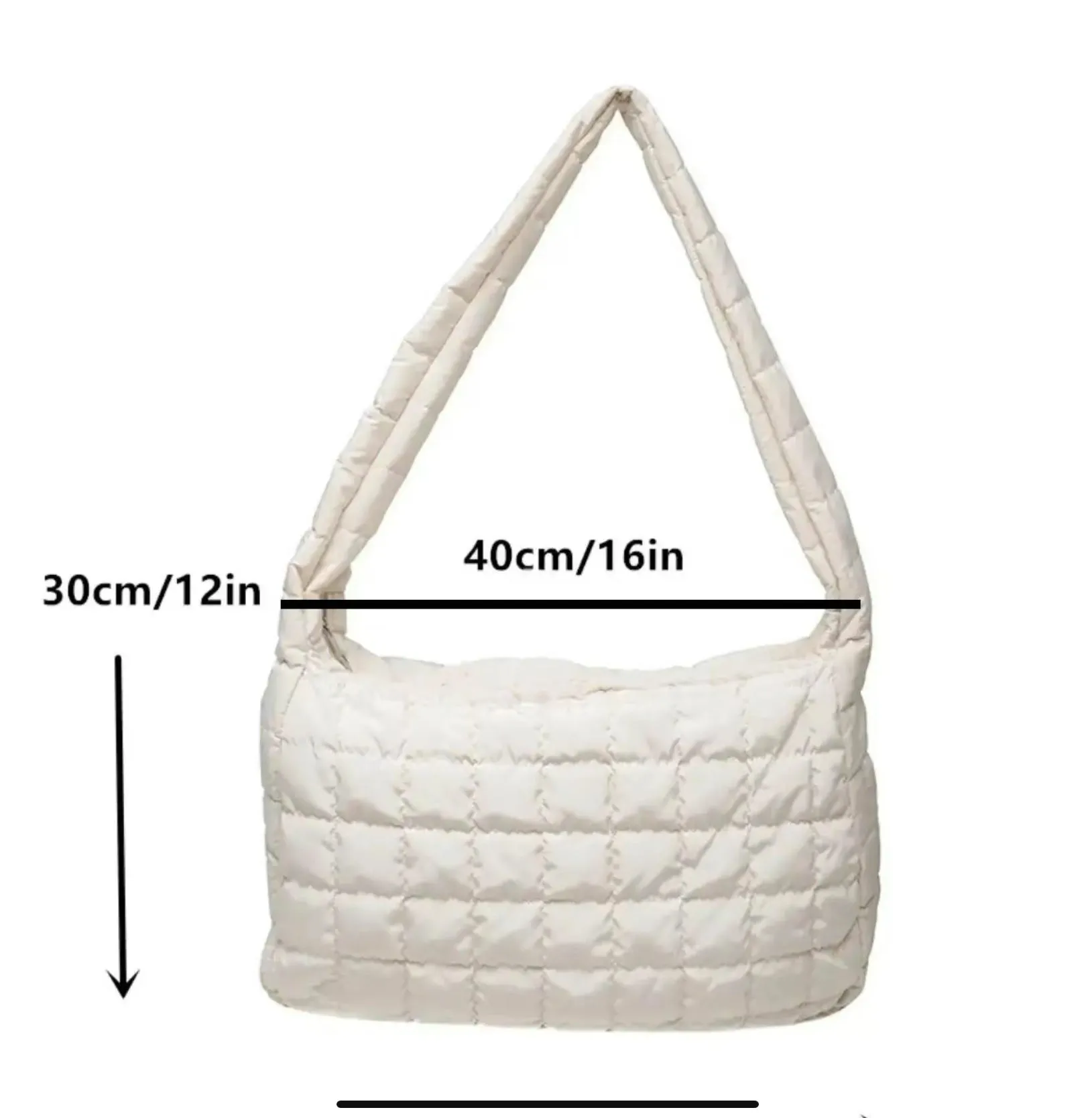Quilted Puffer Shoulder Tote Bag - WHITE