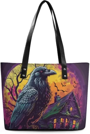 Raven Gothic House Moon Women's Handbag Fashion Shoulder Bag Purse Leather Tote Bags Crossbody Travel
