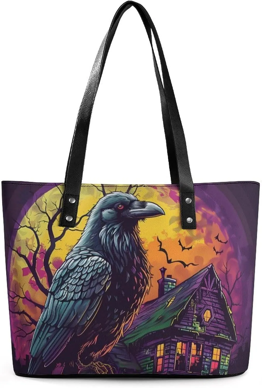 Raven Gothic House Moon Women's Handbag Fashion Shoulder Bag Purse Leather Tote Bags Crossbody Travel