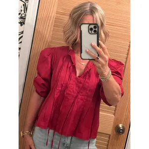 Roswell Puff Sleeve Red Top