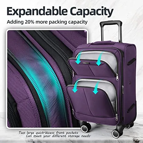 SHOWKOO 3 Piece Expandable Luggage Set with TSA Lock - Soft Shell - Purple
