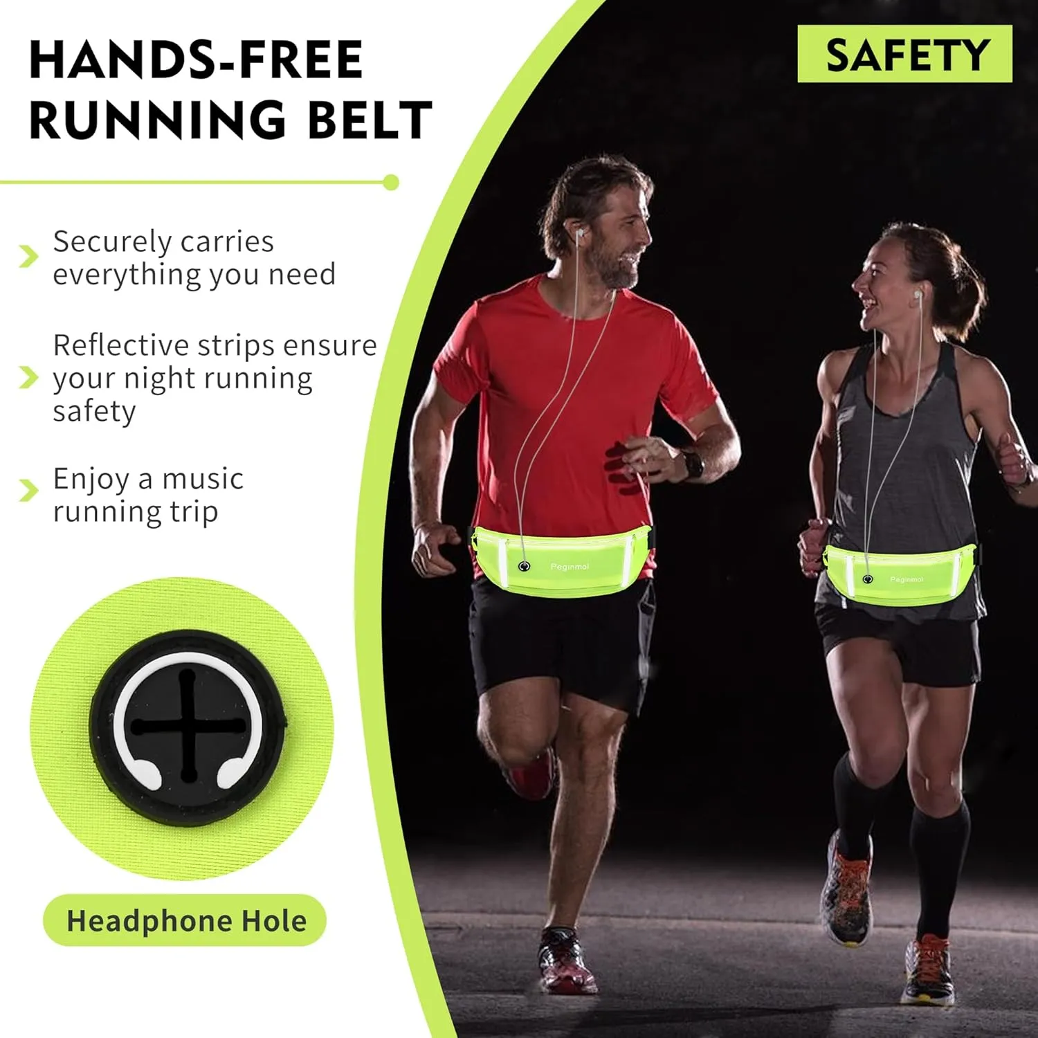 Slim Running Belt Fanny Pack, Waist Pack Bag for Women Men, Running Pouch for Phone Waterproof Reflective with 3 Pouches, Running Phone Holder for Sports, Traveling (Green)