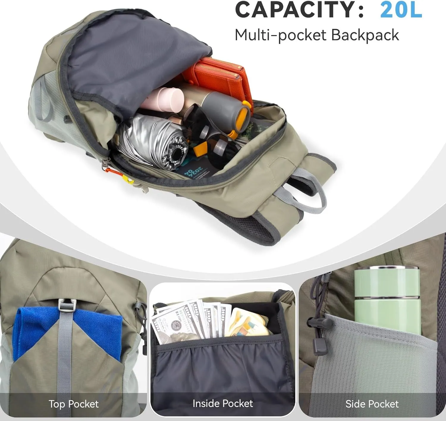 Small Lightweight Hiking Backpack20L Foldable Hiking Daypack Cycling Hydration Backpack Travel Camping Bag