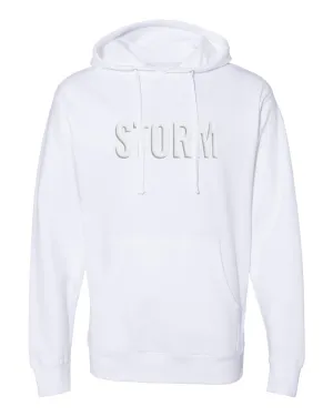 STORM Puff-Printed White on White Hoodie, Unisex