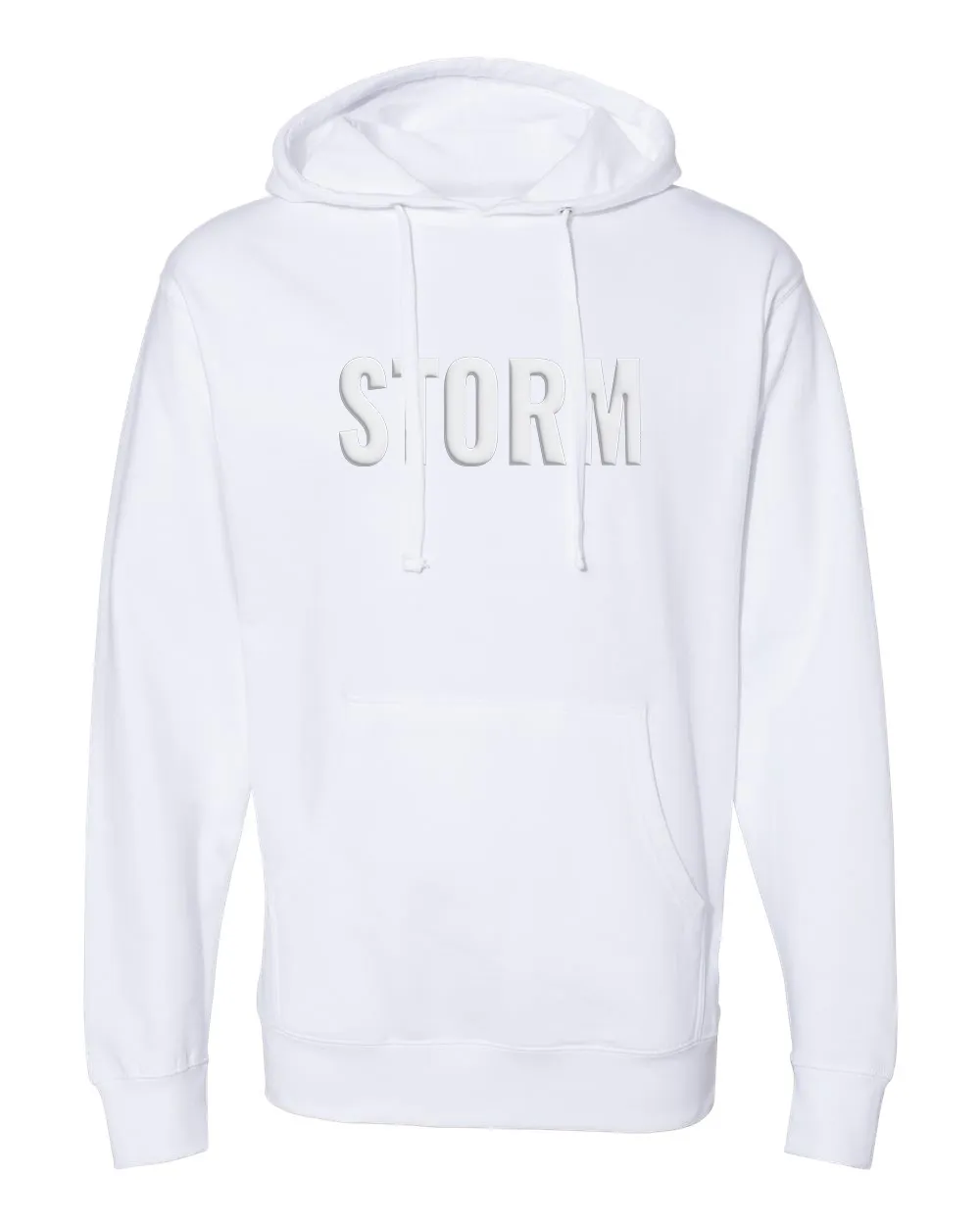 STORM Puff-Printed White on White Hoodie, Unisex