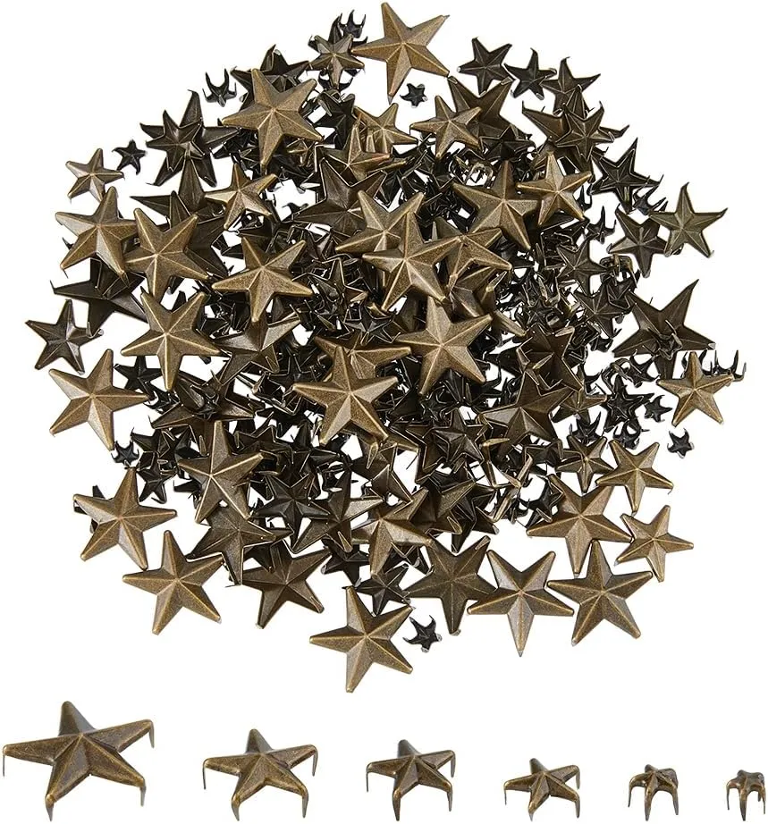 SUPERFINDINGS 320PCS 6 Sizes Leather Rivets Star Rivets 5mm/7mm/10mm/12mm/15mm/20mm Metal Punk Studs Rivets Leather Spikes for Clothes Bags Belts Necklace Shoes DIY Craft