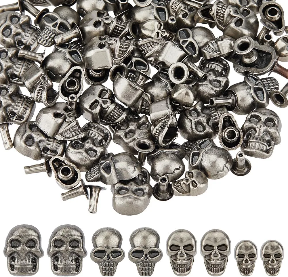 SUPERFINDINGS 48PCS 4 Sizes Alloy Skull Rivets Leather Rivets Metal Punk Studs Skeleton Stud Handicraft DIY Punk Spikes Accessories for DIY Leather Crafts Belts Shoes Jackets Bags Decor