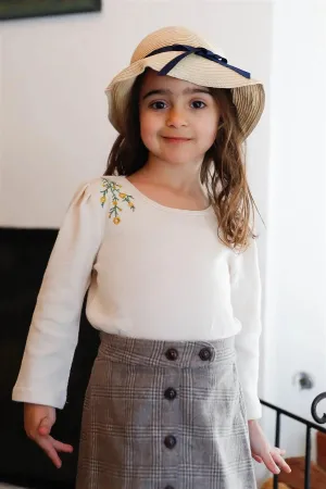 Toddler Girls Ivory Cotton Floral Embroidery Detail Sweater /3-1-1-2
