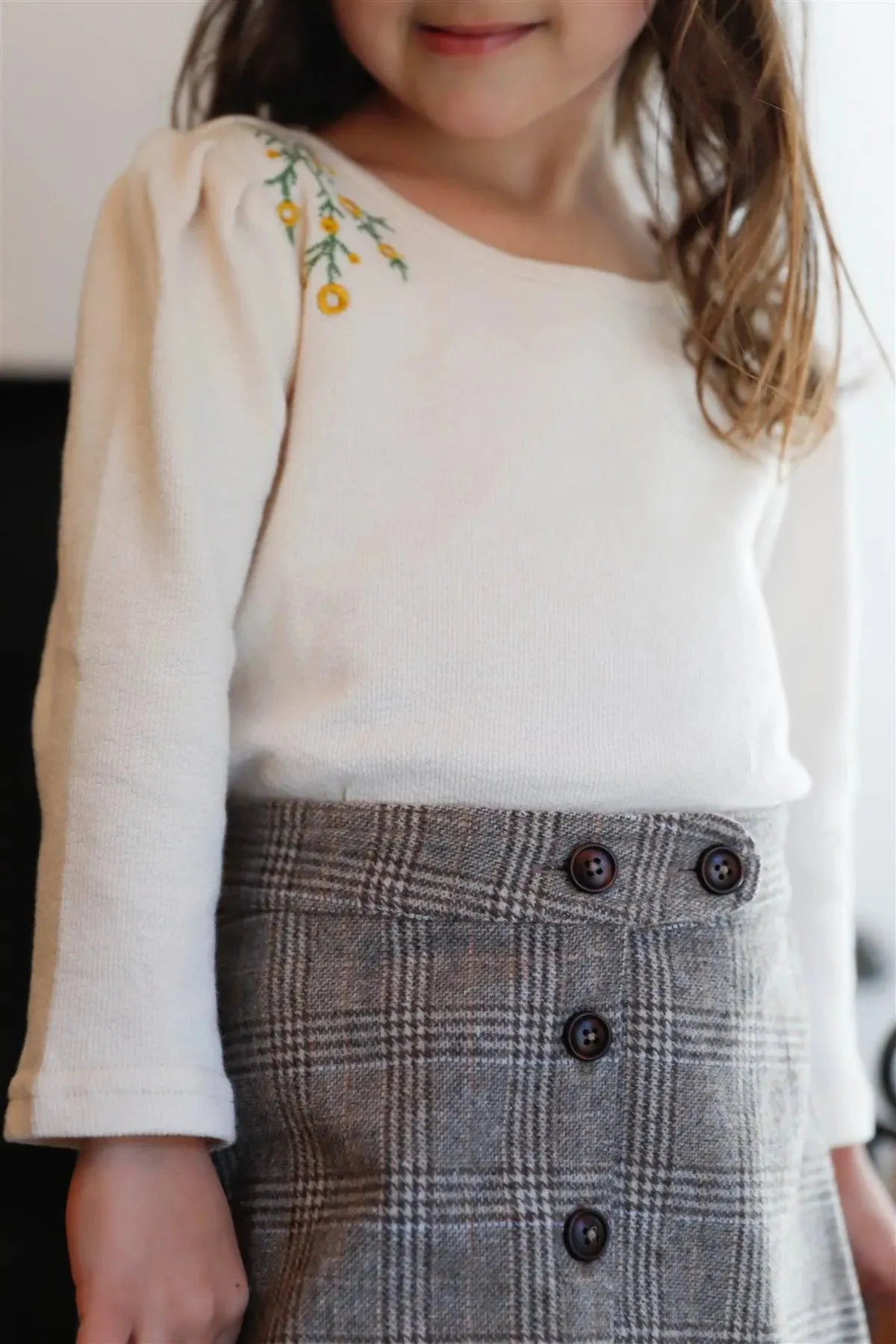 Toddler Girls Ivory Cotton Floral Embroidery Detail Sweater /3-1-1-2