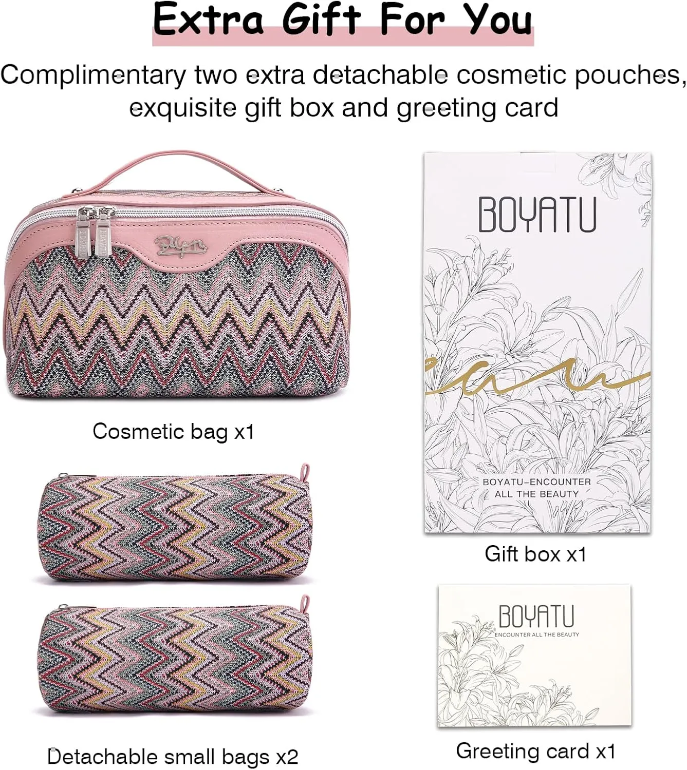 Travel Cosmetic Bag Makeup Bags for Women: Western Boho Make up Bag Set of 3 - Large Vegan Leather Cosmetic Organizer Bags with Compartments & Handle & Divider(Pink)