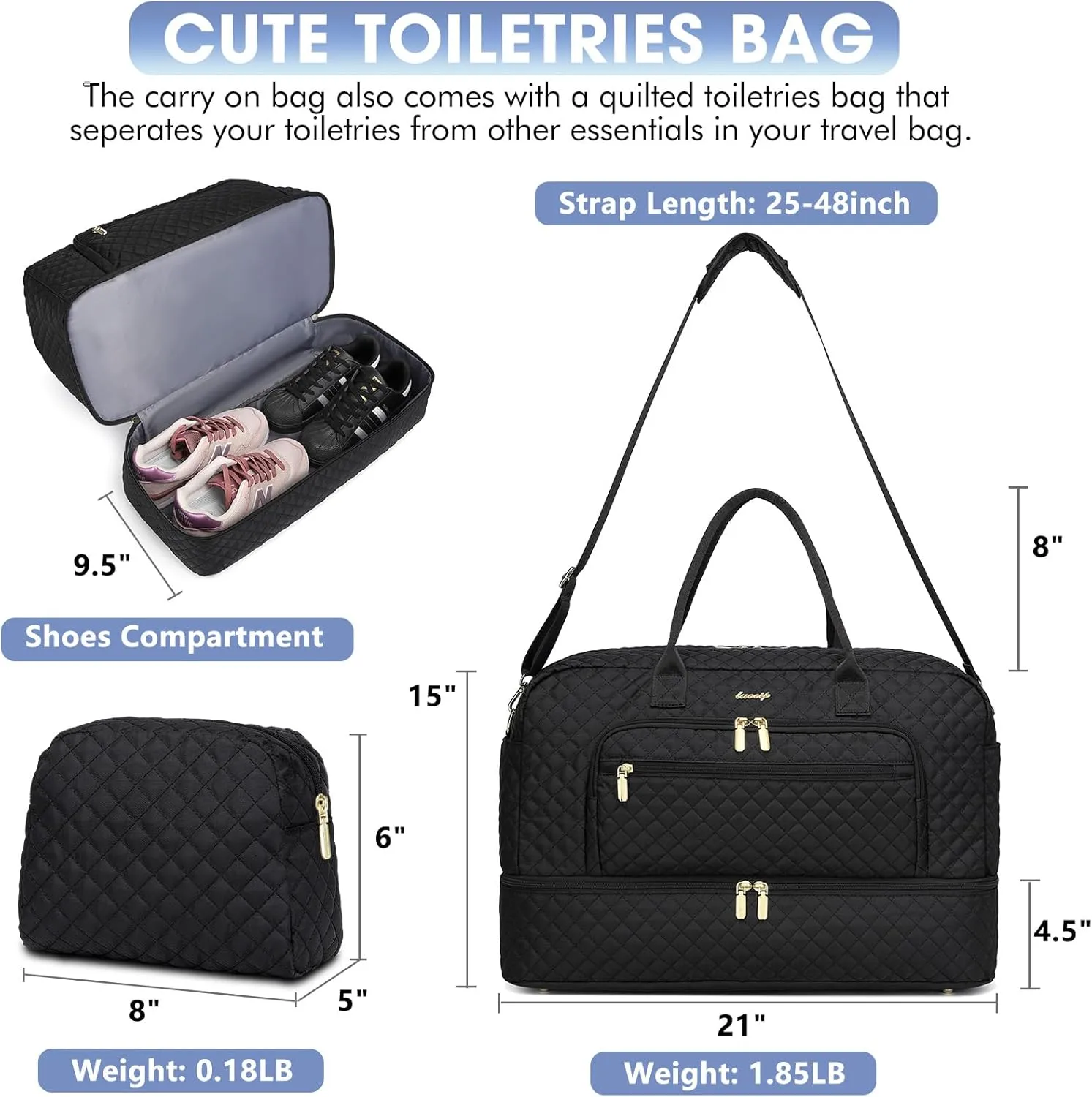 Travel Duffle Bag Weekender for Women - 38L Carry-On Overnight Personal Item Bag with Shoe Compartment & Wet Pocket Weekend Tote Bags with Toiletry Hospital Bags for Labor and Delivery