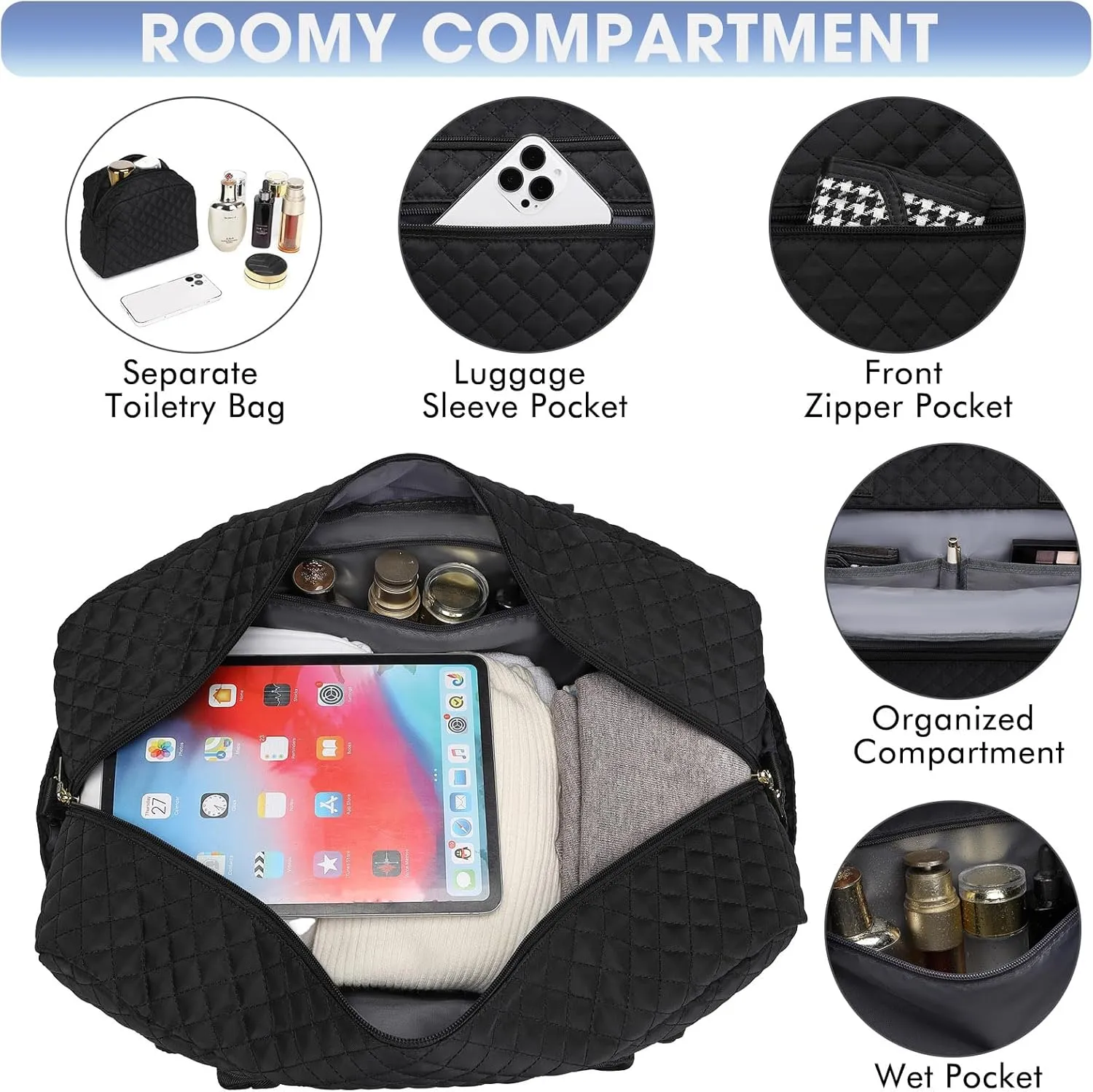 Travel Duffle Bag Weekender for Women - 38L Carry-On Overnight Personal Item Bag with Shoe Compartment & Wet Pocket Weekend Tote Bags with Toiletry Hospital Bags for Labor and Delivery