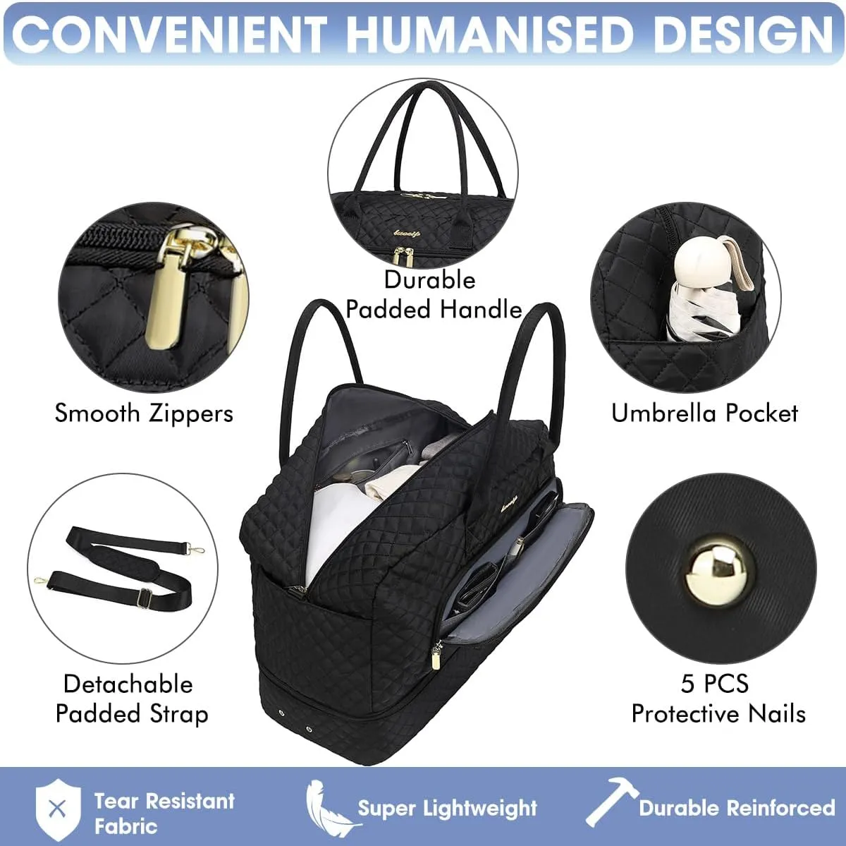 Travel Duffle Bag Weekender for Women - 38L Carry-On Overnight Personal Item Bag with Shoe Compartment & Wet Pocket Weekend Tote Bags with Toiletry Hospital Bags for Labor and Delivery