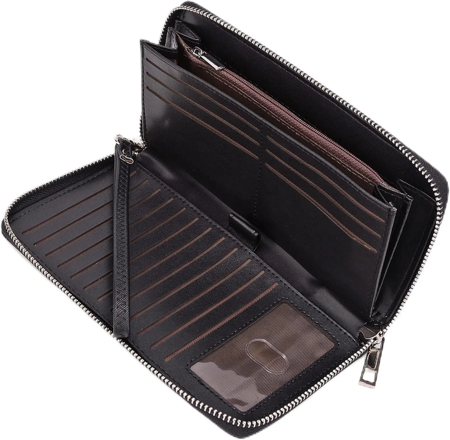 UTO Women Wallet Leather Zip Around Card Holder Checkbook Passport Organizer Ladies Travel Clutch with Wristlet