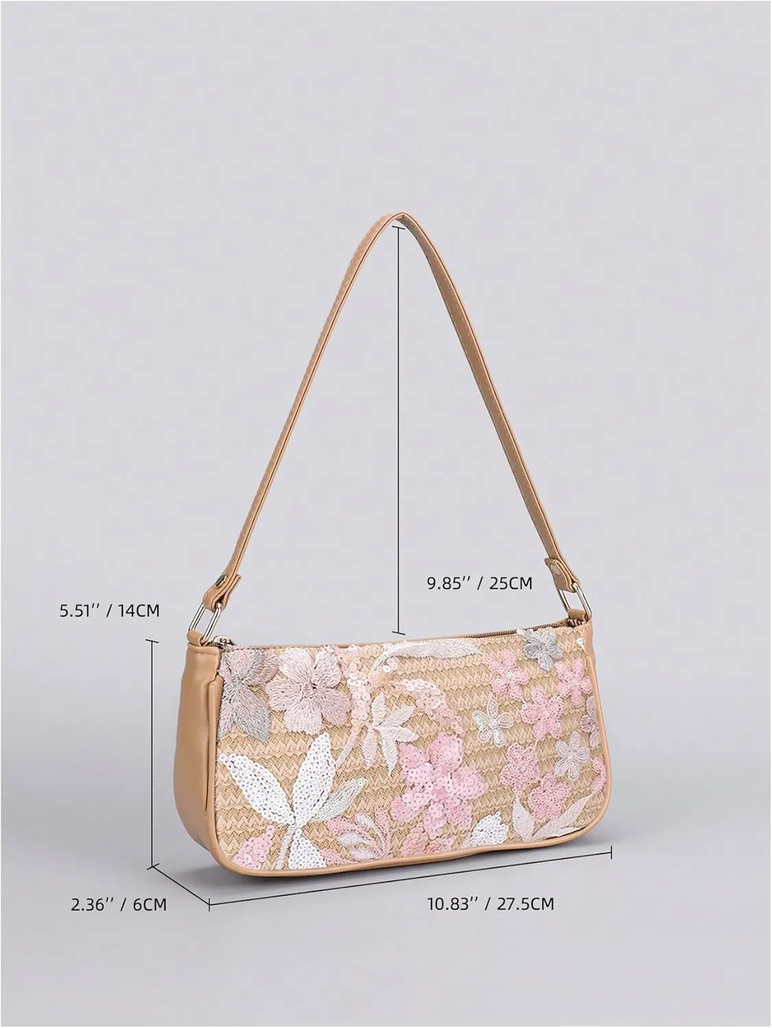 Verdusa Women's Floral Square Sequin Bag Top Handle Underarm Shoulder Handbags