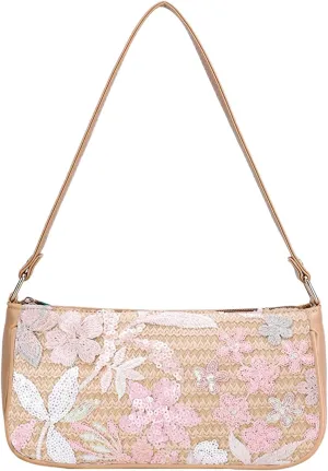 Verdusa Women's Floral Square Sequin Bag Top Handle Underarm Shoulder Handbags