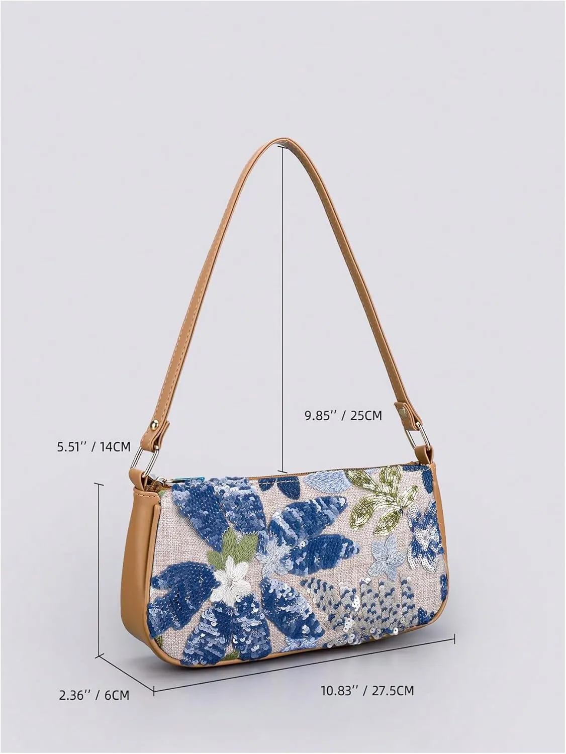 Verdusa Women's Floral Square Sequin Bag Top Handle Underarm Shoulder Handbags