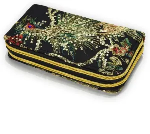 Vintage Canvas Zipper Purse Phoenix Sequin Wristlet Wallet for Women Cocktail Clutch