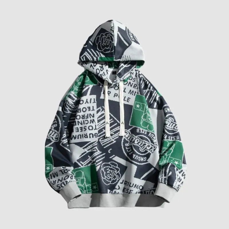 Vintage Graffiti Print Hooded Sweatshirt