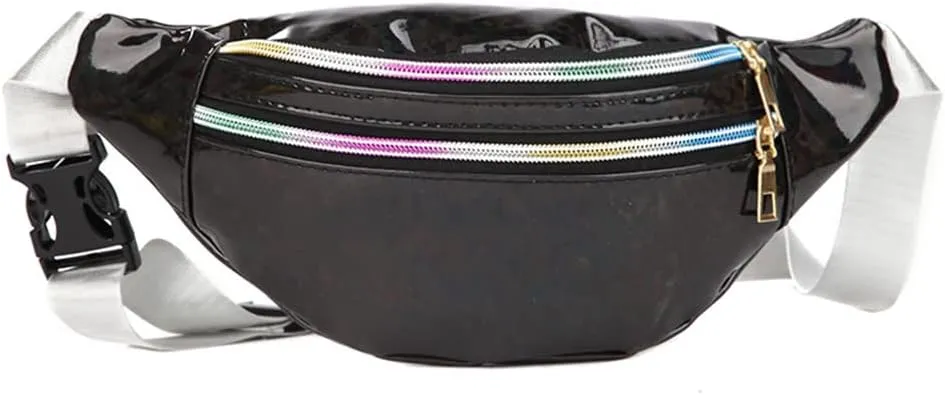 Waist Bags Women Silver Fanny Pack Female Belt Bag Black Geometric Waist Packs Laser Chest Bag Laser Bum Bag (Sequin black)