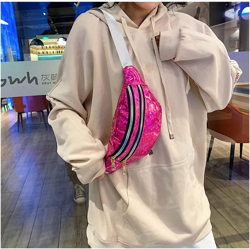 Waist Bags Women Silver Fanny Pack Female Belt Bag Black Geometric Waist Packs Laser Chest Bag Laser Bum Bag (Sequin rose)