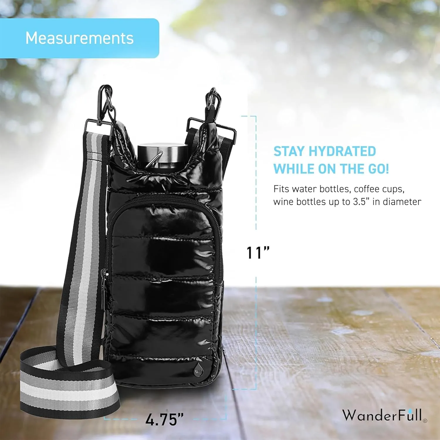 WanderFull Original HydroBag, Water Bottle Holder with Strap, Hands-Free Crossbody Water Bottle Carrier Bag w/Phone Pocket