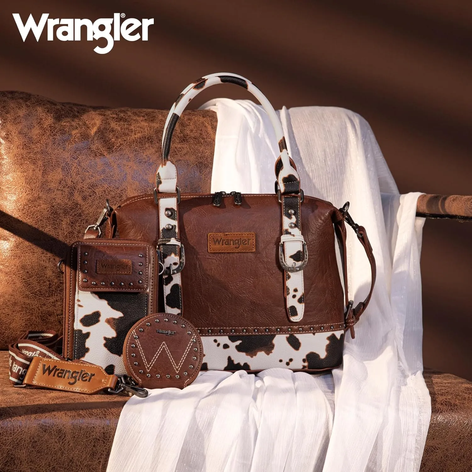 Wrangler 3Pcs Doctor Bag Sets for Women Top-handle Satchel Bag with Cell Phone Handbag and Coin Purse
