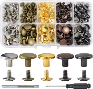YORANYO 80Sets Chicago Screws Leather Rivets Assorted Screw Rivets Metal Studs for Clothing Chicago Binding Screws Spike and Studs for Decorate Repair Shoes Belts Bags Purse Dog Collars (11MM Head)