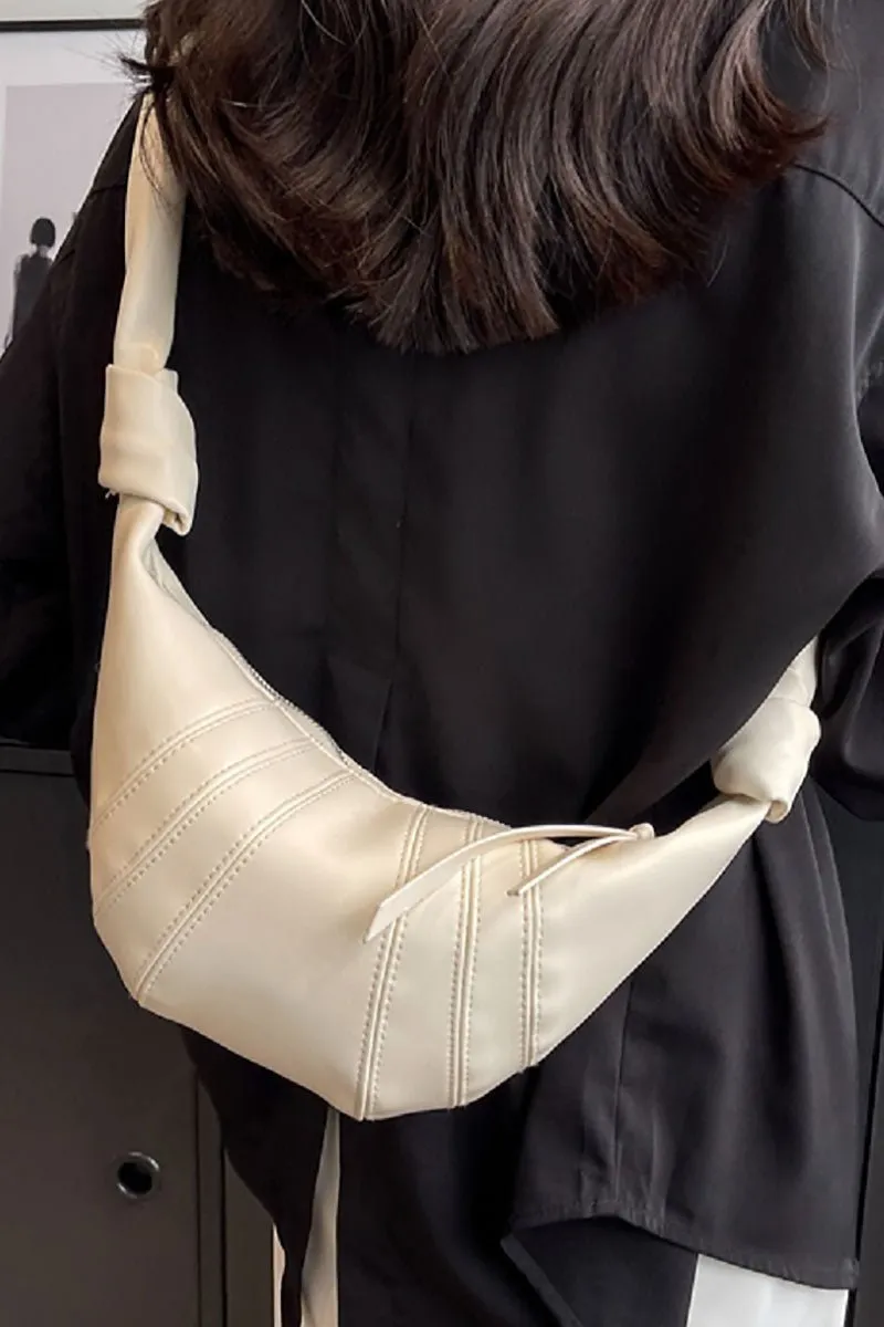 Zenana Upper East Side Ivory Faux Leather Half Moon Bag