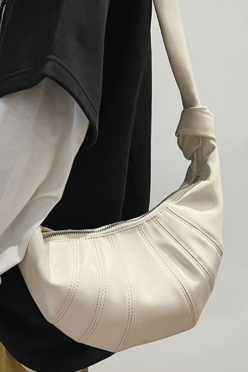 Zenana Upper East Side Ivory Faux Leather Half Moon Bag