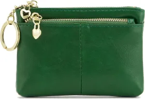 ZOOEASS Women PU Leather Zip Mini Coin Purse With Key Ring Triple Zipper Card Holder Wallet(Green)