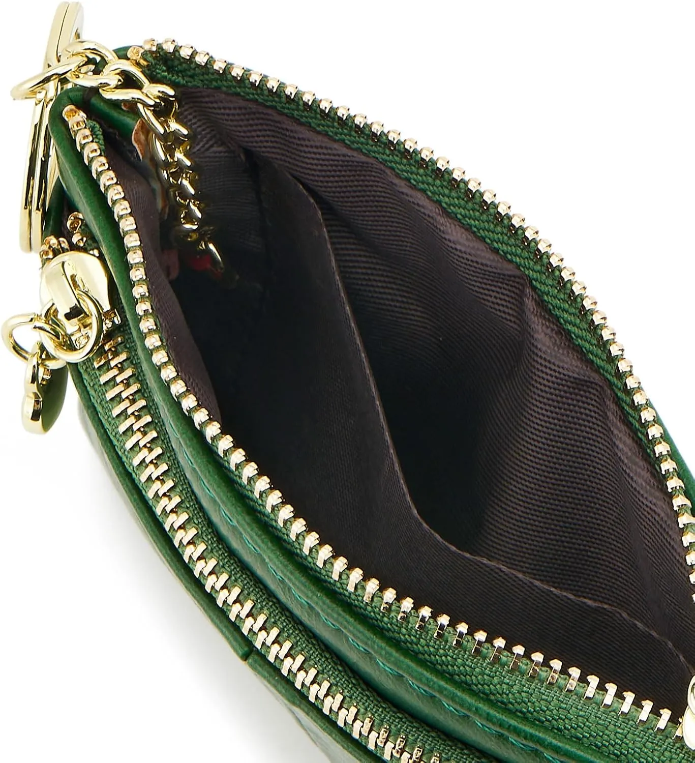 ZOOEASS Women PU Leather Zip Mini Coin Purse With Key Ring Triple Zipper Card Holder Wallet(Green)