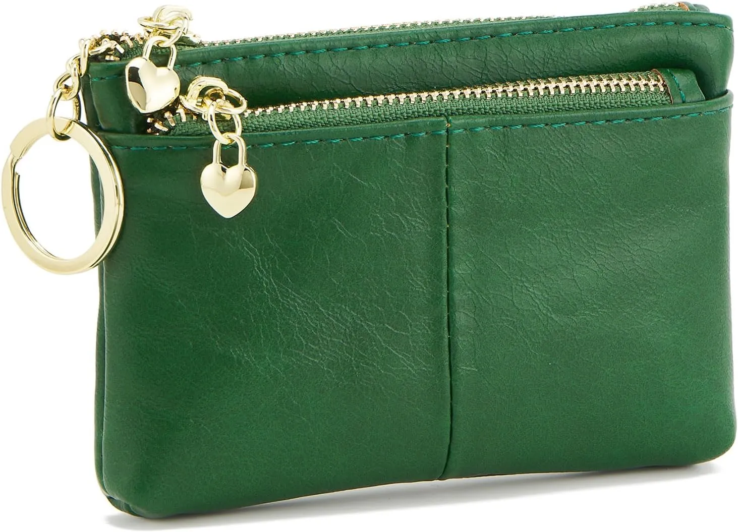 ZOOEASS Women PU Leather Zip Mini Coin Purse With Key Ring Triple Zipper Card Holder Wallet(Green)