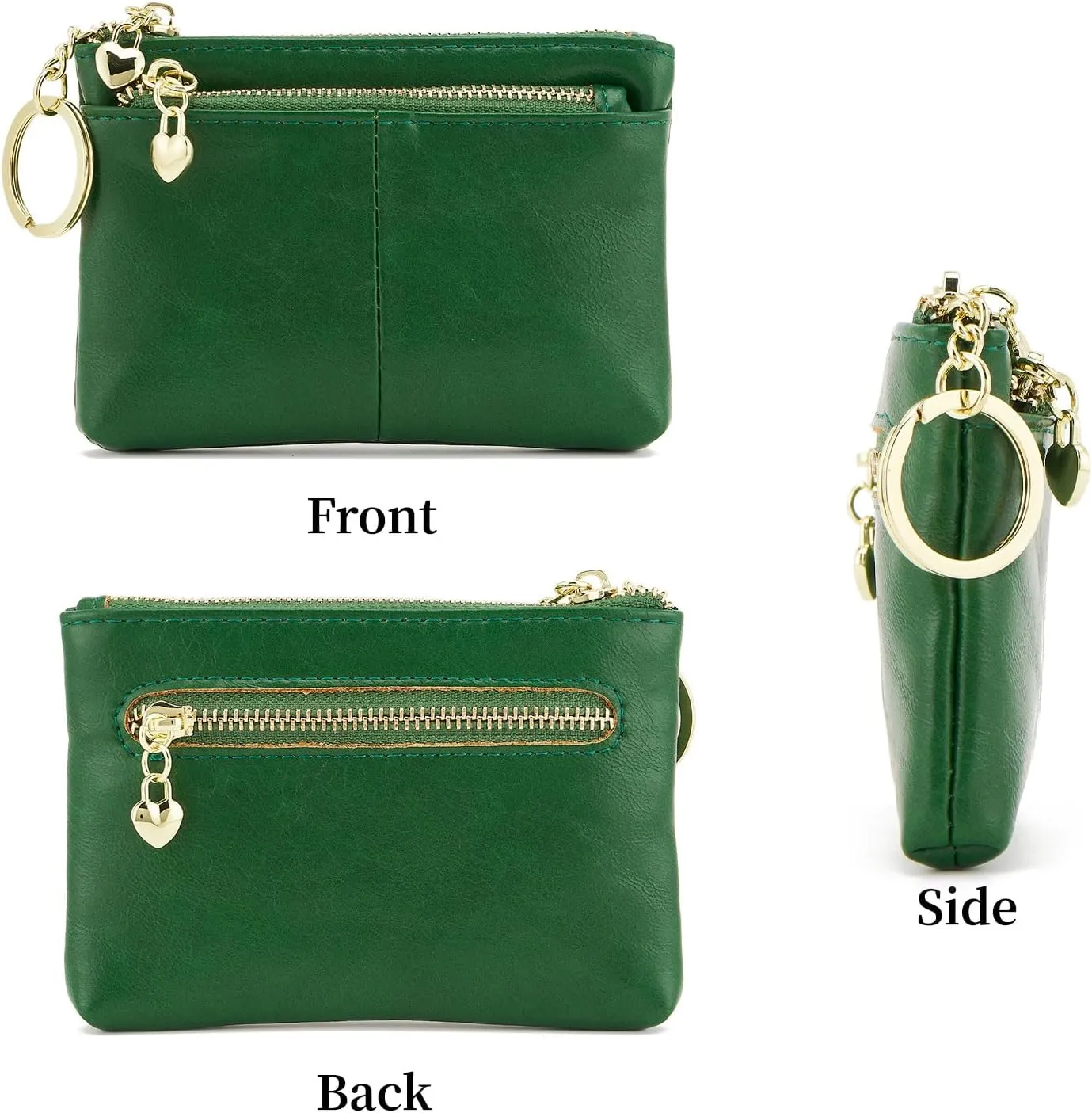 ZOOEASS Women PU Leather Zip Mini Coin Purse With Key Ring Triple Zipper Card Holder Wallet(Green)